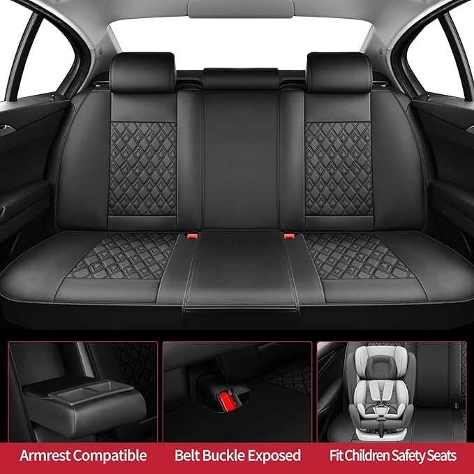 Fit Honda Fit Car Seat Covers for Honda Fit 2007-2019 2020 - Upgraded Premium Waterproof & Breathable Leather, Airbag Compatible, All-Weather Seat Cushion Protector (Full Set, Black)