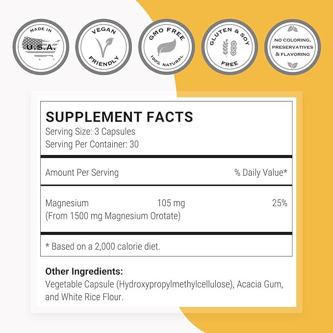SuperSmart - Magnesium Orotate 1500mg per Day - High Absorption Magnesium Supplement | Non GMO & Gluten Free - 90 Vegetarian Capsules