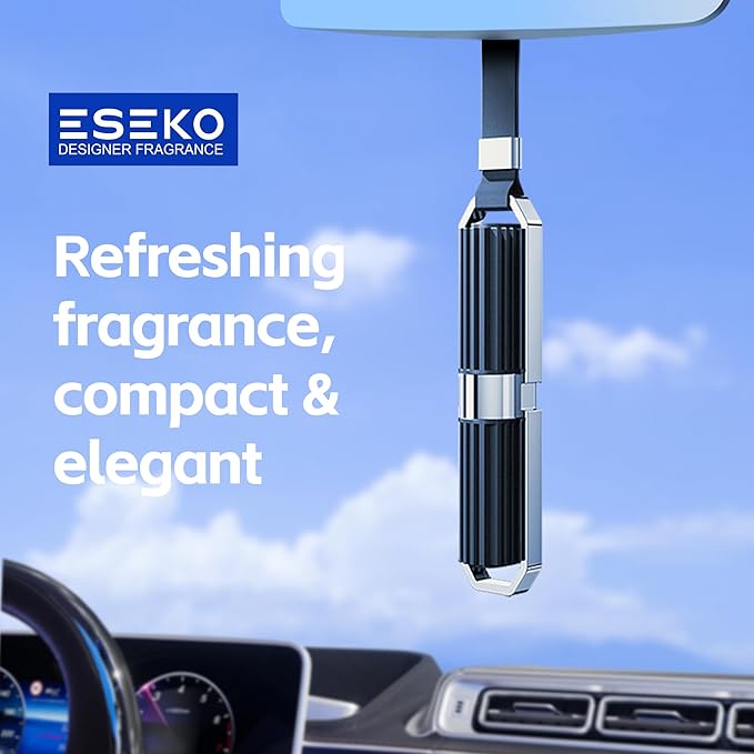 Car Air Freshener Hanging Diffuser – Amber Woody Scent – 1 Pendant & 5 Refill Sticks – Long Lasting Fragrance – Up to 5 Months – Car Odor Eliminator – Suitable for Car & Home – Car Accessories