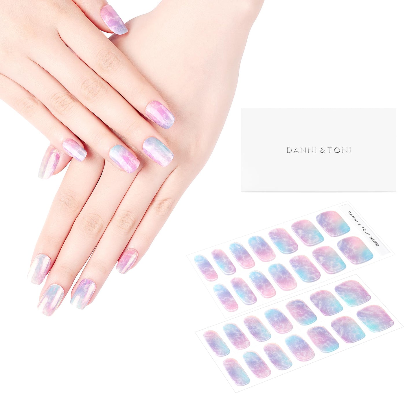 Danni & Toni Semi Cured Gel Nail Strips Tie Dye (Fairyland) Aurora Gel Nail Stickers Multicolored Gel Nail Wraps 28 Stickers