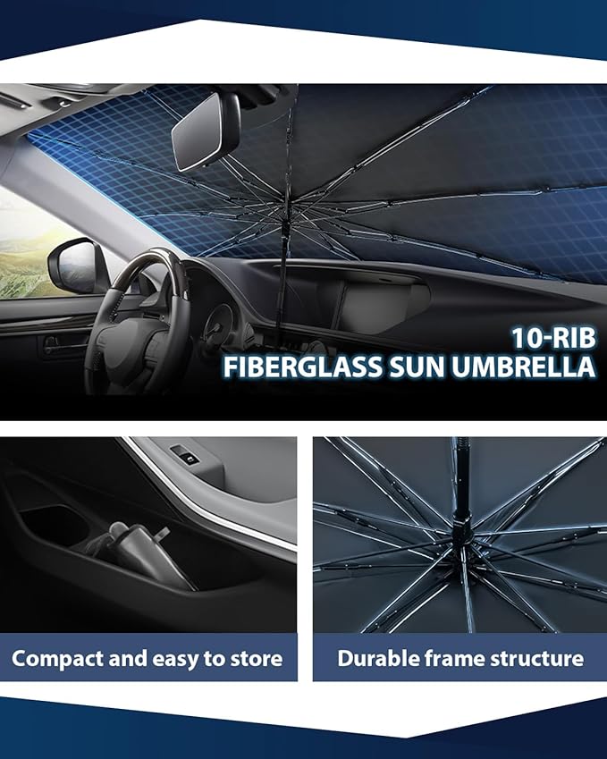 Retractable Windshield Sun Shade for car Windshield Sun Shade,99% UV Blocking,Long-Frequency and Short-Frequency Demand,Medium (Sunshade 62.99"x33.86",Umbrella 55.12"x31.5")
