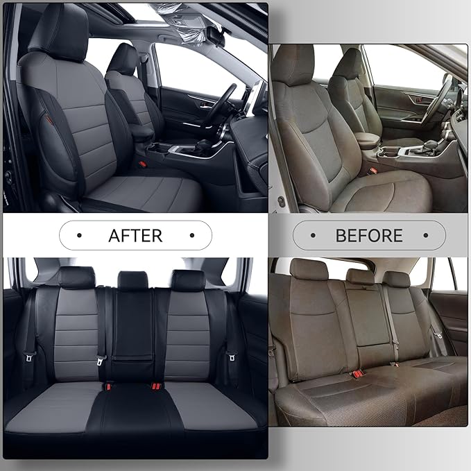 coverdream Rav4 Seat Covers Custom Fit for 2019-2024 2025 Toyota Rav4 Hybrid (Not for XSE/SE/Plug-in Hybrid) SUV,Fully Covered,Waterproof Leather Car Seat Protector(Full Set,Black/Gray)