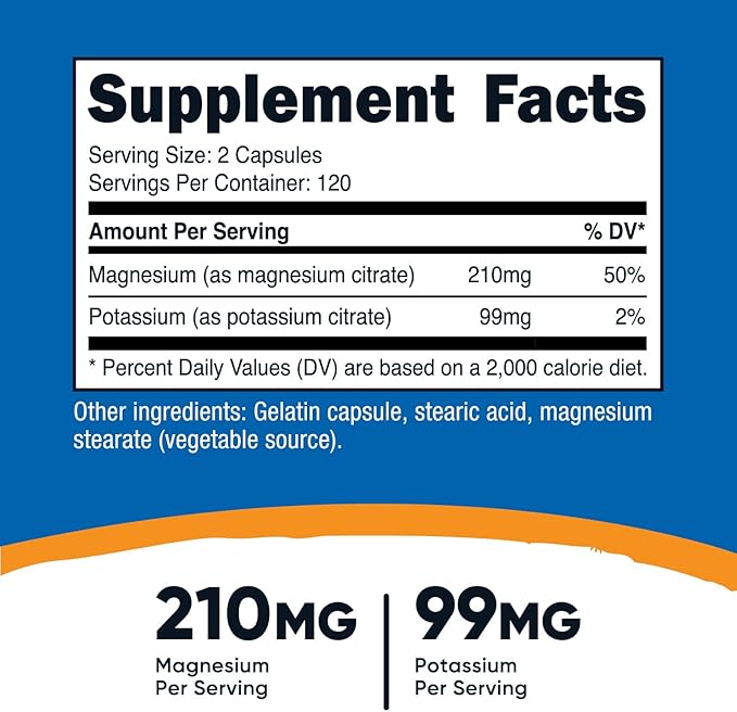 Nutricost Potassium (99 mg) Magnesium (210 mg) Citrates, 240 Capsules - Non-GMO, Gluten Free