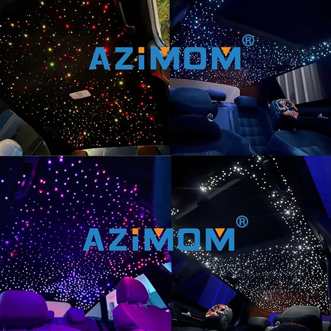 AZIMOM 6LED Colorful Fiber Optic Starlight Headliner Kits 360pcs*0.03in*13.1ft Fiber Strands APP& Remote Control Mix Color Chase Timing Fiber Optic Star Light for Car Home Sky Star Decoration