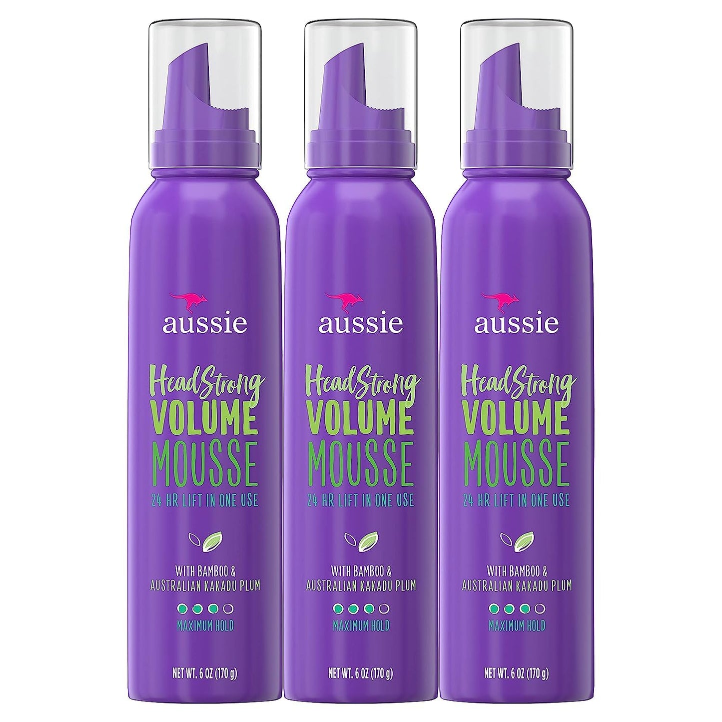 Aussie Mousse, With Bamboo & Kakadu Plum, Instant Volume, For Fine Hair, 6 Fl Oz (Pack Of 3), Packaging May Vary