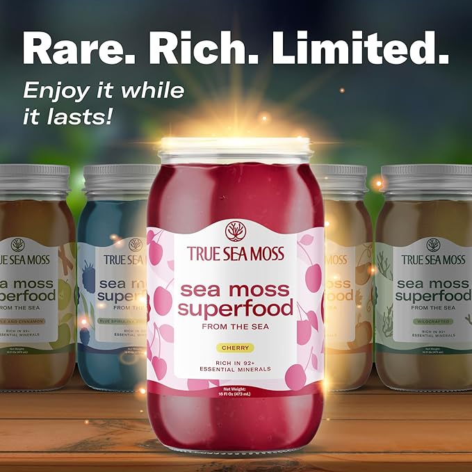 TrueSeaMoss Sea Moss Gel – Made in USA – Wildcrafted Seamoss, Fresh Fruits & Sea Vegetables – Cherry, Pack of 1 (Labels may Vary)