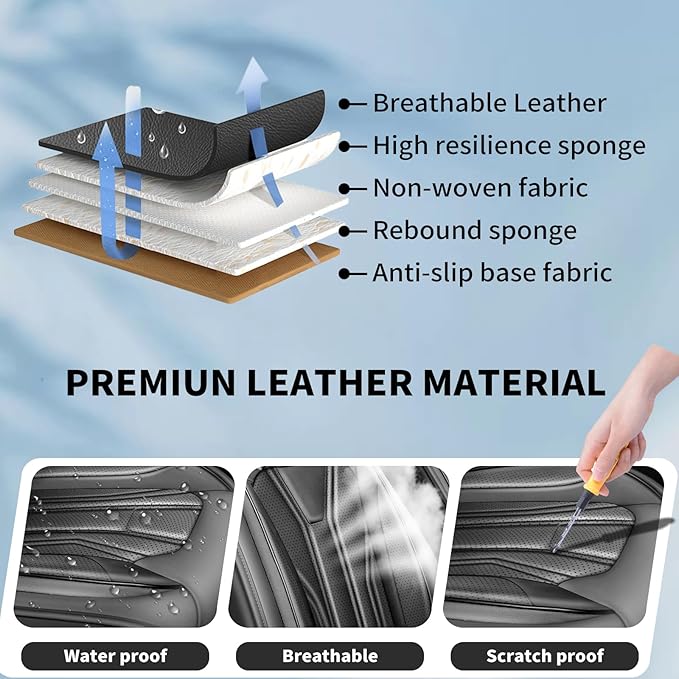 Fit Frontier Car Seat Covers Compatible with Nissan Frontier 2010-2025 2026 -Premium Leather， Waterproof Breathable， All-Weather Seat Cushion Protecto&Airbag Compatible (2 Front Seat All Black)