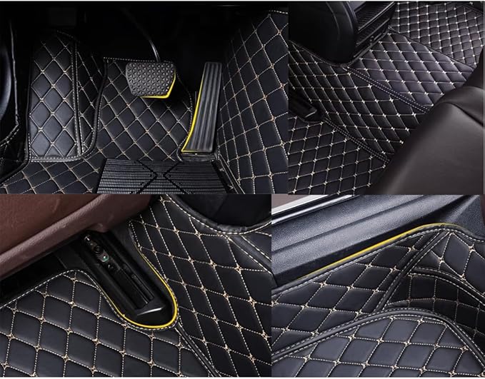 Custom Personalized Floor Mats for Cars，Luxury Full Coverage All Weather Car Floor Mats，Anti-Slip Leather Car Mat Set ，Custom Floor Mats for 99% of Cars, Trucks & SUVs (All Black Green)