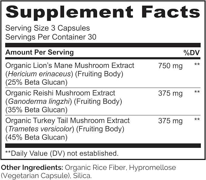 NATURELO Mushroom Supplement – Brain & Immune Health Blend with Lion’s Mane, Reishi, Turkey Tail – 90 Vegan Friendly Capsules (Pack of 2)