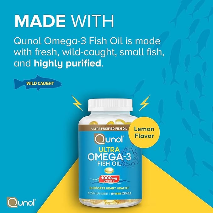Qunol Turmeric Curcumin with Black Pepper & Ginger, 2400mg Turmeric Extract with 95% Curcuminoids, 105 Count + Fish Oil Omega 3 Mini Softgels, 1000mg Omega 3 EPA + DHA, 3 Month Supply, 180 Count