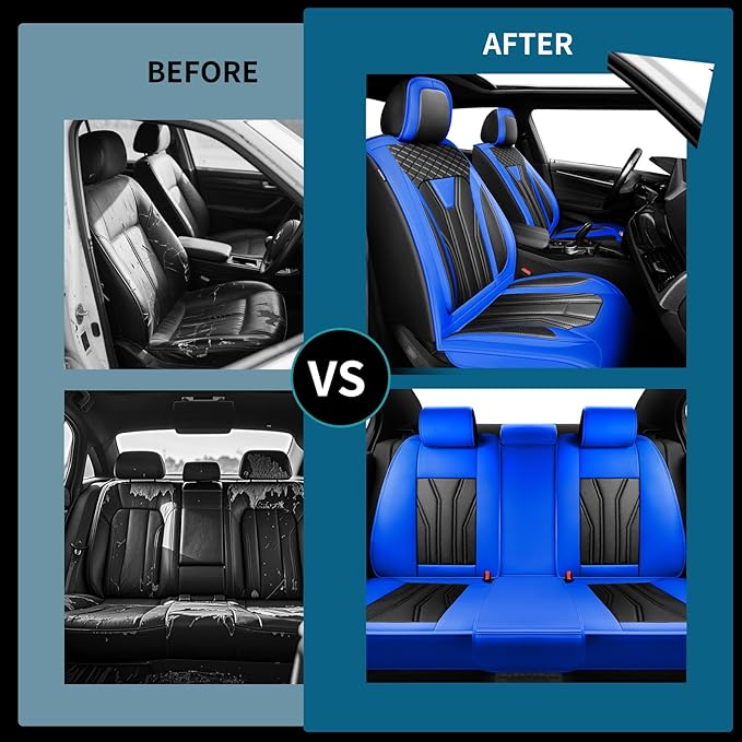 Fit CRV Car Seat Covers Premium Leather for Honda CRV cr-v 2011-2025 2026. Waterproof， Breathable, Scratch-Resistant & All-Weather Seat Cushion Protector (Full Set,Blue&Black)