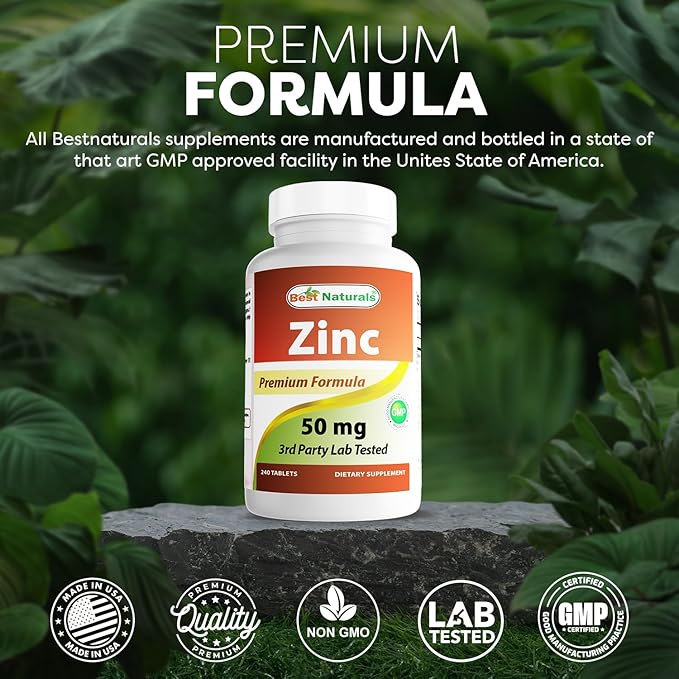 Best Naturals Zinc Supplement as Zinc Gluconate 50mg 240 Tablets - Immune Support