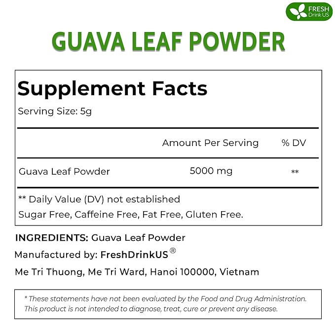 FreshDrinkUS Herbal Tea, Soursop Leaves, Bay Leaves, Guava Leaves, Banaba Leaves, Mango Leaves, Organic, Non GMO, Sugar Free, Gluten Free (1.1oz Guava Powder)