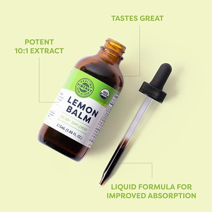 Vimergy Organic Lemon Balm Tincture Herbal Supplement – 175 mg of 10:1 Lemon Balm Extract per Serving, can be Used in Tea - USDA Certified Organic, Non-GMO, Alcohol-Free –115 mL (1 mL/Serving)