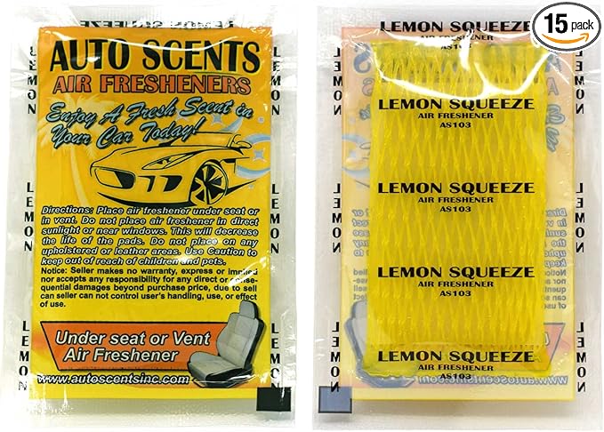 Individually Wrapped - Professional Car Air Freshener Pads - Remove Smells & Add Ambience (15 Per Pack) (Lemon Squeeze)