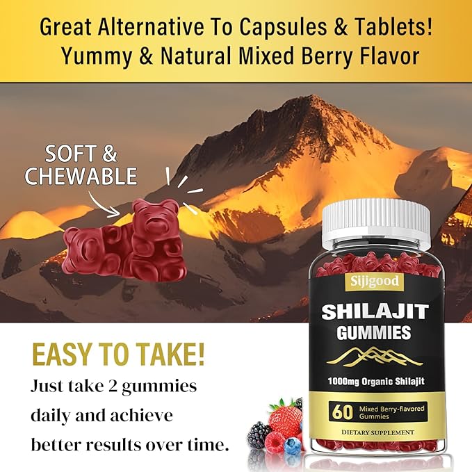 Shilajit Gummies with 85+ Trace Minerals Supplement, Shilajit for Men & Women - 60 Mixed Berry Flavored Gummies