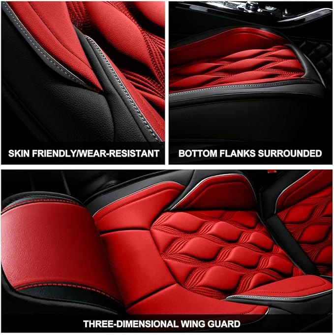 AOMSAZTO Car Seat Covers,2 Front Seats Custom Fit for Ford Edge 2007-2026,Leather Carseat Automotive Cushion Covers Seat Protector,Airbag Compatible Waterproof Black&Red