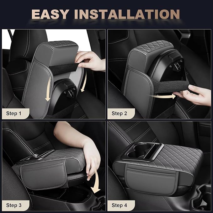 Center Console Cover Fit for Camry Faux Leather Car Armrest Cushion with Storage Bags, Cup Holder ＆ Phone Storage Multifunctional Middle Console Cover(Grey)