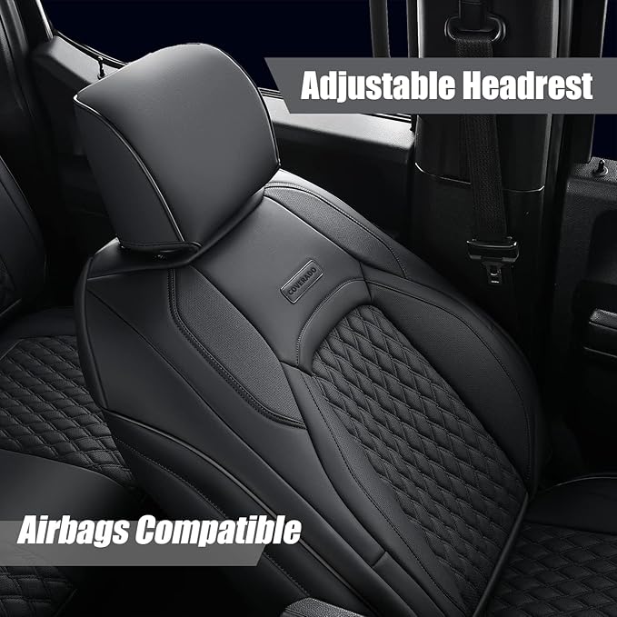 Coverado Wrangler JK Seat Covers, Waterproof Leather Car Front Seat Cover for Truck Pickup, Full Coverage Car Seat Cushion Protector Custom Fit for 2008-2012 Jeep Wrangler 2-Door/4-Door(Black)