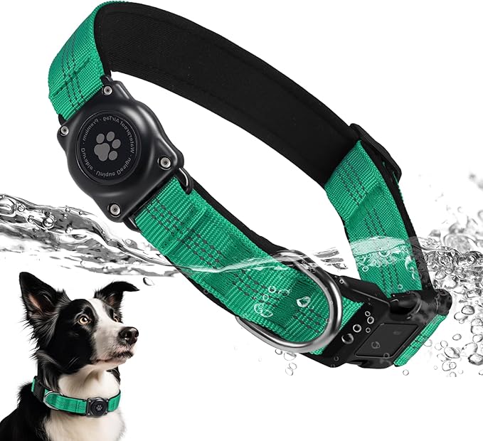 Upgraded AirTag Dog Collar, IP68 Waterproof Air Tag Dog Collar Holder, Reflective, Ultra-Durable, Comfortable Padded, Heavy Duty Dog Collars for Small Medium Large Dogs (XL (15.6"-22"), Teal)
