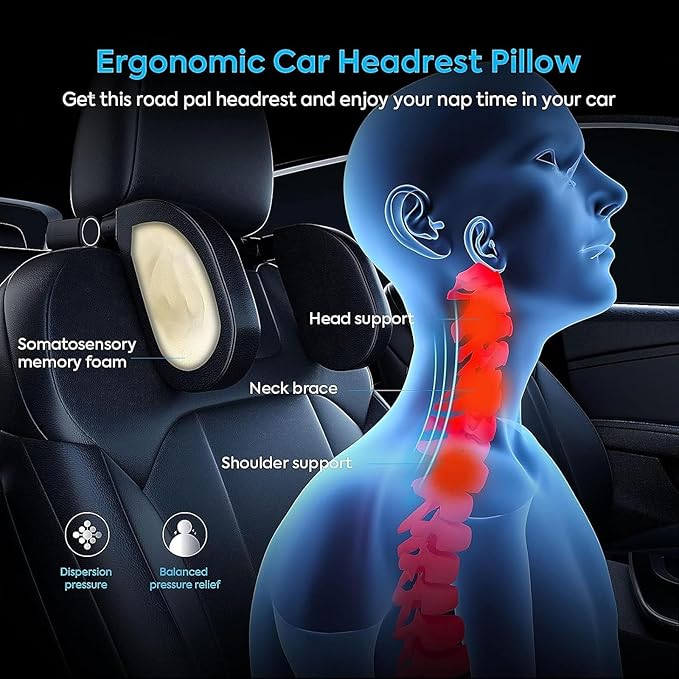 Headrest Lumbar Pillows Car Seat for Toyota Land Cruiser 2000-2025, Ergonomic Neck Back Support Cushion, Comfortable Breathable Washable Cover, Memory Foam, Brown