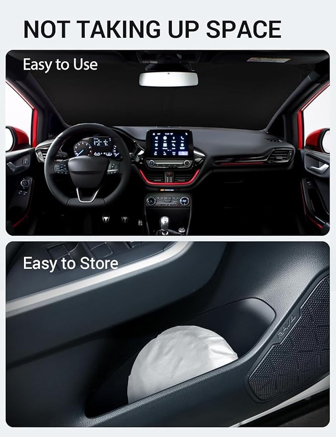 Proadsy 2026 Upgrade Windshield Sun Shade Custom Fit 2017-2019 Ford Fiesta Foldable Front Sunshade Protector Sun Visor Blocks UV Rays Keep Car Cooler