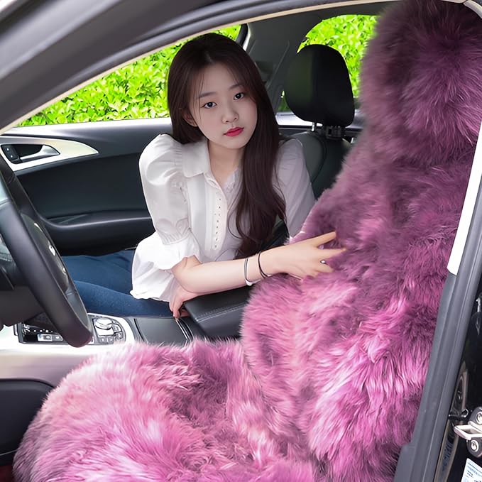 OGLAND 2 Pack Fluffy Sheepskin Car Seat Cover-Fuzzy Fur Auto Cushion for Universal Automotive Protector (Lavender Purple, 2 Pcs Front Seat Cover)