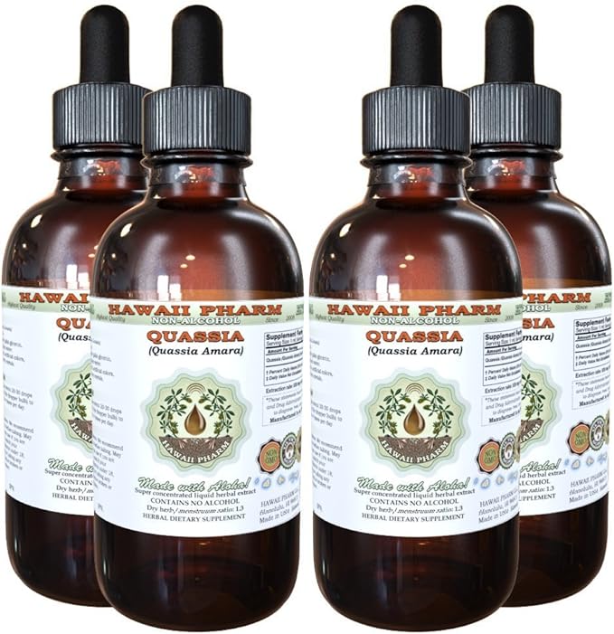 Quassia Alcohol-Free Liquid Extract, Quassia (Quassia Amara) Dried Bark Glycerite Natural Herbal Supplement, Hawaii Pharm, USA 4x4 fl.oz