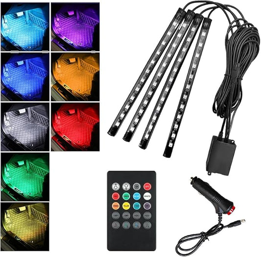 povtii Car Led Interior Lights, RBG 48 LED Multicolor Music Auto Interior Strip Light with Remote Control, Waterproof Lighting Lamp Kit Under Dash with Charger, Car Accessories (Cigarette Lighter)