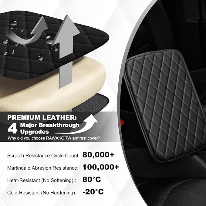 Upgraded Car Center Console Cover Fit for Land Cruiser Faux Leather Car Armrest Cover Cushion with 2 Storage Bags,Car Armrest Storage Box Interior Accessories(Black)