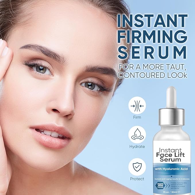 Instant Face Lift Serum, 2 Minute Temporary Skin Tightening Serum with Hyaluronic Acid, Visibly Lift & Firm Sagging Skin for Face & Neck