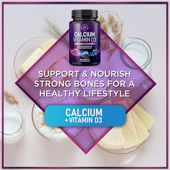 Calcium Supplements for Women 1200 mg Plus 1600 IU Vitamin D3, Bone Health, Teeth & Immune Support - Mineral Supplement with Vitamin D High Absorbable Premium Calcium Carbonate - 120 Tablets