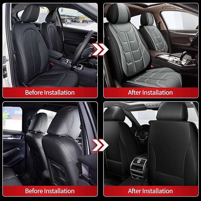 TTX LIGHTING Car Seat Covers fit for Hyundai Elantra 2017-2026 Front Seat: Premium Leather Automotive Seat Cover with Airbag Compatible Waterproof (2 Seats, Black & Gray)