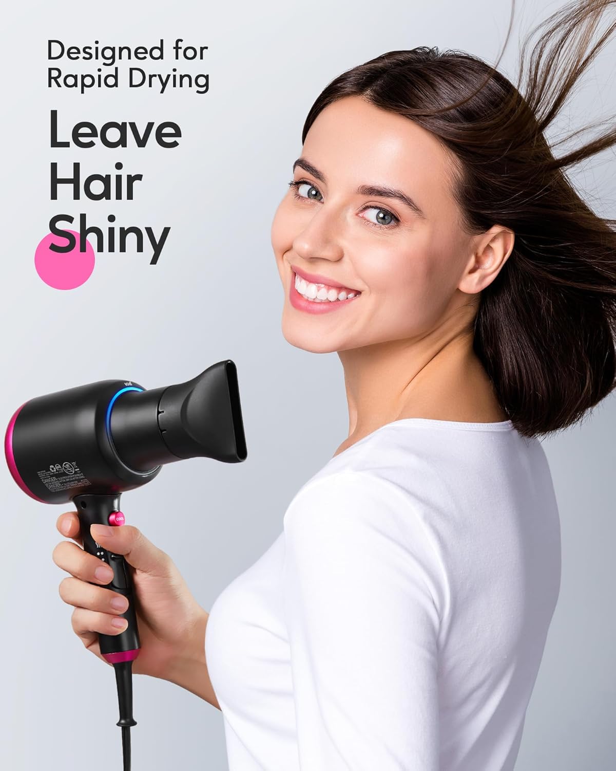 Ionic Hair Dryer for Curly Hair | 1875W Fast Drying | Diffuser & Attachments | Rose Gold