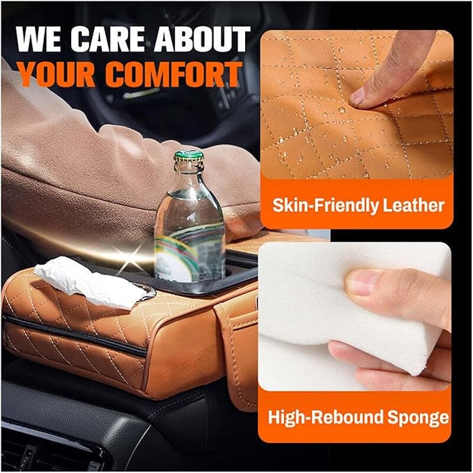 Car Armrest Box Thicken Height Pad Arm Rest Cushion Memory Cotton Elbow Universal Auto Interior Storage Tissue Organizer(Matte Black)