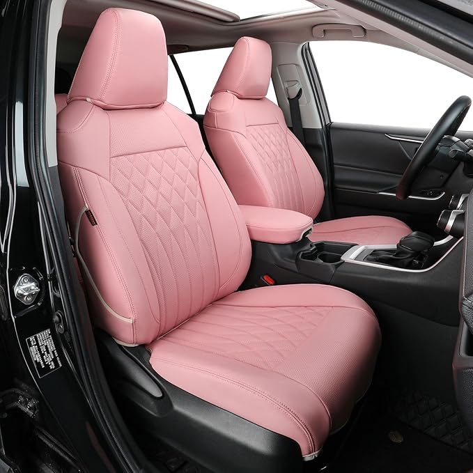 EKR Rav4 Seat Covers Custom Fit for Toyota Rav4 XLE,Platinum,Limited 2013-2018 & SE 2016-2018, Leather Pink Seat Cover Full Set for Women,Faux Leather(Pink)