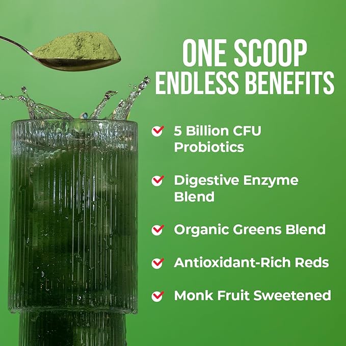 GOBIOTIX Super Greens and Reds Powder - Red and Green Superfood - Probiotic Supplement - Digestive Enzymes and Beet Root Powder - Organic Whole Foods Dietary Supplement (Mango, 1 Pack)