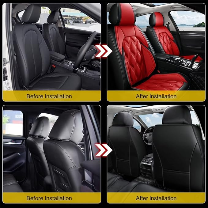 AOMSAZTO Front Seat Covers Fit for Rogue Sport 2017-2022 Waterproof Faux Leather Car Seat Cover Compatible with Airbag(2PCS Front, Black&Red)