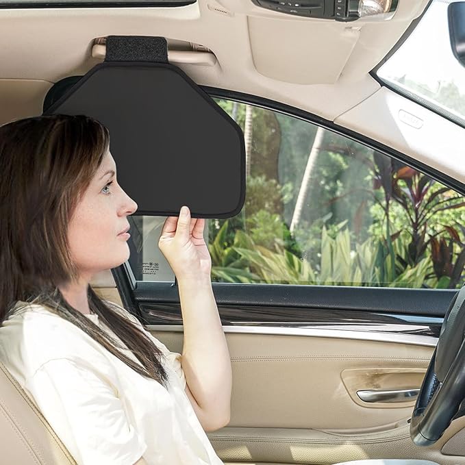 TFY Side Window Sun Visor for Car Roof Handles - Sun Glare and Heat Blocker for Driver or Passenger, Reduces Side Window Glare, Easy Installation and Storage (Black)