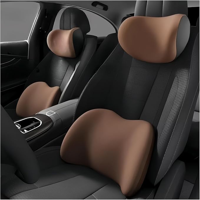 Car Neck Pillow and Lumbar Support Cushion - Memory Foam Backrest for Driver Seat Comfort(Silver)