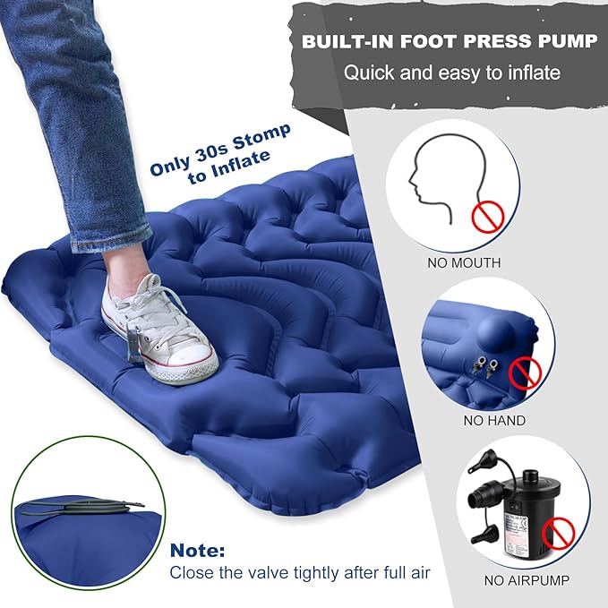 MEETPEAK Sleeping Pad, Extra Thickness Inflatable Camping Sleeping Mat with Pillow Built-in Foot Press, Compact Ultralight Camping Air Mattress for Backpacking, Hiking, Tent