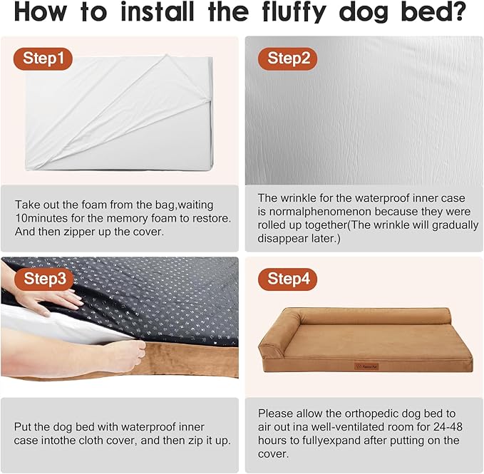 Chew Proof Dog Bed, 3" Memory Foam Dog Bed for Medium and Large Dogs, Removable and Washable Microsuede Cover, Waterproof Liner, Nonskid Bottom, 36x27 Inches L Khaki