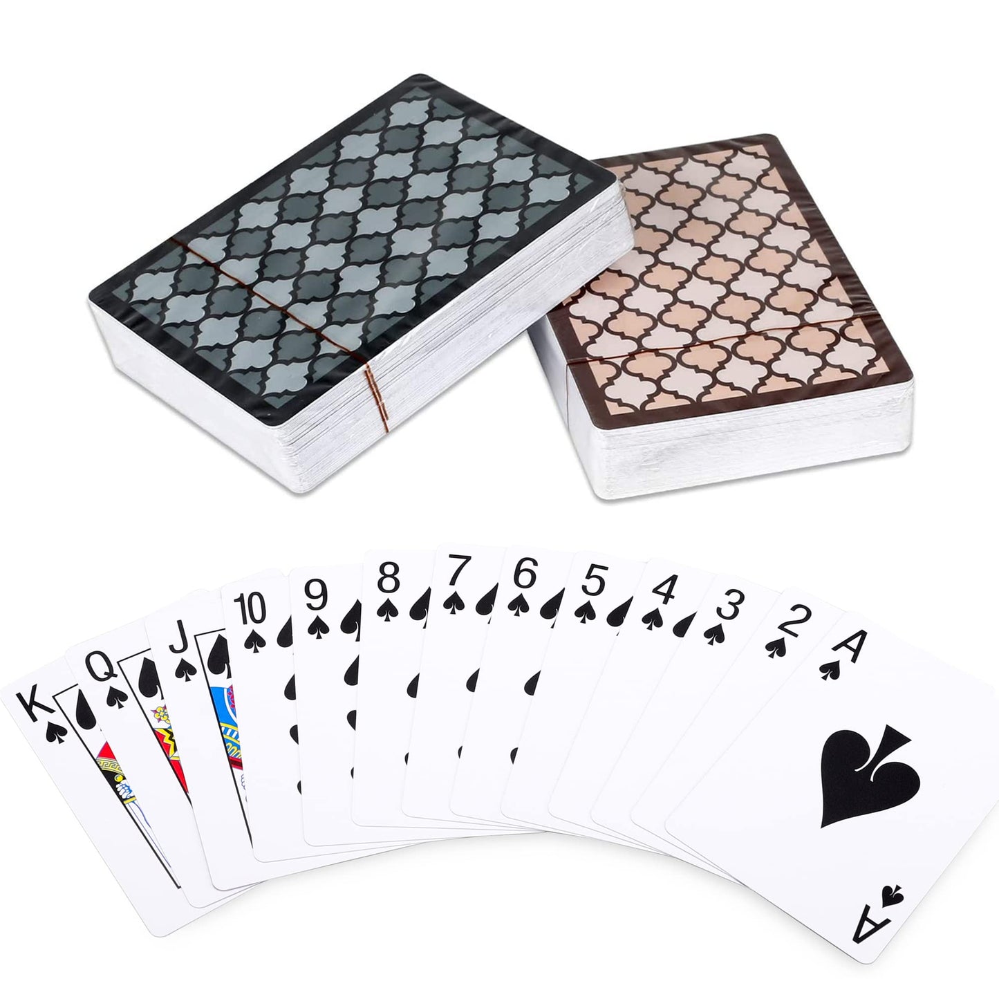 Teskyer 2 Decks of Plastic Playing Cards, Large Print Index Waterproof Poker Cards, Black & Orange Back Pattern