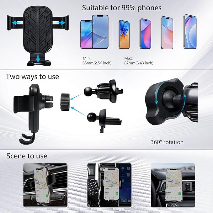 CAR PASS Leather Rubber Steering Wheel Cover Combo Set Universal Fit for Truck SUV Car Ram F150 Tundra 4Runner Tacoma Mobile Phone Holder Anti-Slip Heavy Duty Tire Tread Large-Size 15.5"-16" Black