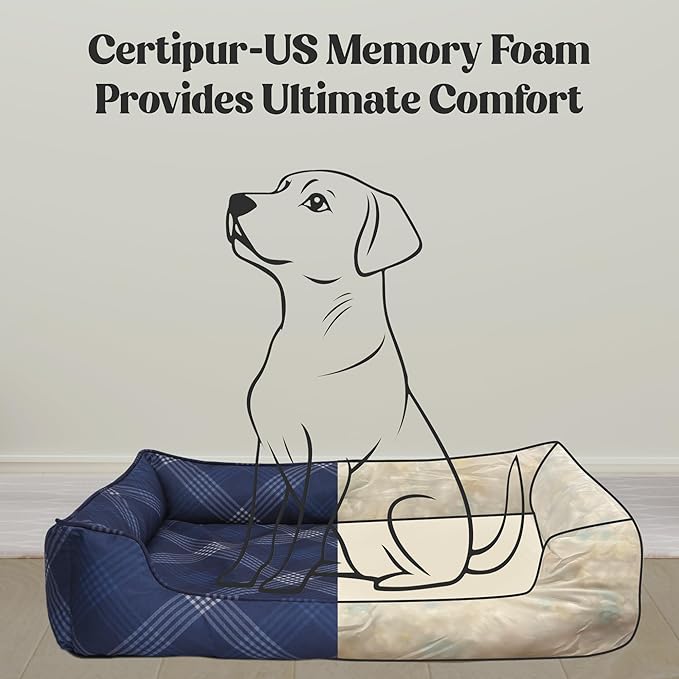 Orthopedic Bolster Dog Bed – CertiPUR-US Foam, Recycled Polyester Canvas, Washable Cover, Anti-Slip Bottom, Medium, Pink Check – Stylish Designer Dog Sofa