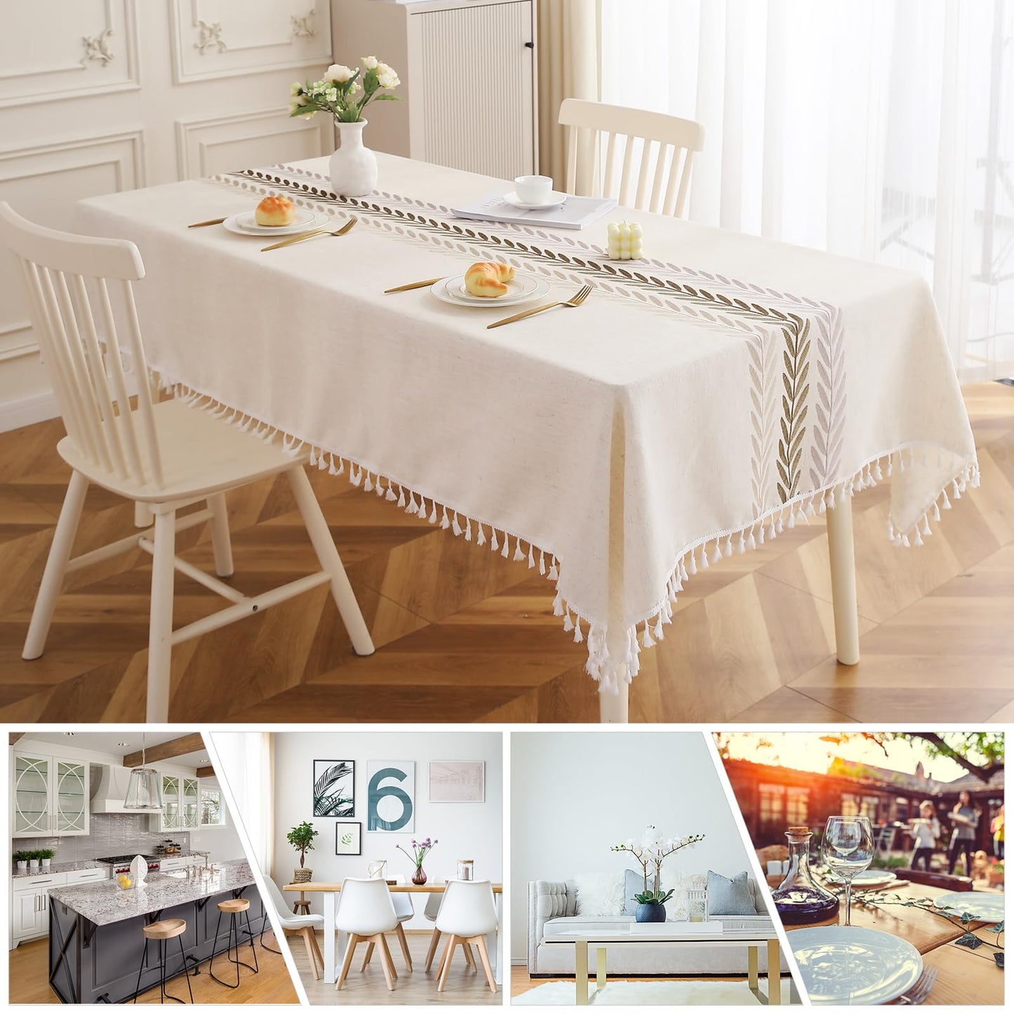 Deep Dream Table Cloth Rectangle Table, Rustic Waterproof Cotton Linen Tablecloths, Wrinkle Free Farmhouse Style Table Cloths for Parties, Kitchen Dining, Holiday, 55" X 70", 4-6 Seats
