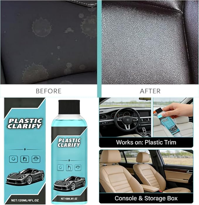 Interior Maintenance Refresher for Car, Plastic Clarify Tire Shine for Cars, 4 oz Black Plastic Car Trim Restorer Spray, Waterless Detailer for Rubber, Vinyl, and Plastic, Restores Deep Shine (5pcs)