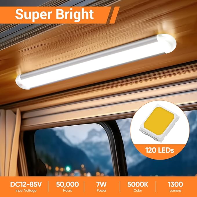 CT CAPETRONIX 12v Led Light Bar Strip, 120LEDs 1300LM 7W DC 12 Volt Led Strip Lights Fixtures with Switch, Enclosed Trailer Lights for RV Interior, Van, Truck Lorry, Camper, Boat, Caravan (4Pcs)
