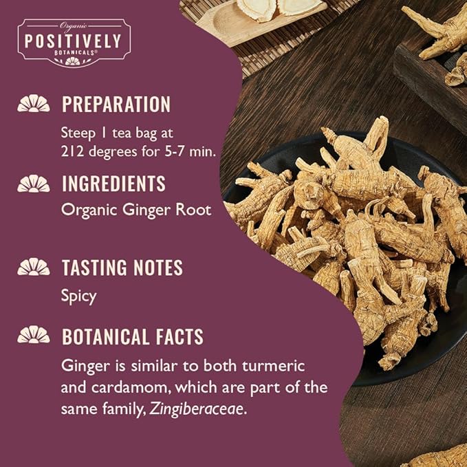 Organic Positively Botanicals Company, Ginger Root Herbal Tea Bags, 20 Count