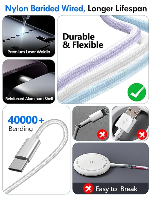 1Pack Multi Charging Cable Cord for Travel Essentials,Apple Watch Charger,iPhone Charger,[3-in-2] Type C/LCable Portable Designed for iWatch,iPhone 17-8,Galaxy S25-21,AirPods,iPad-4FT White